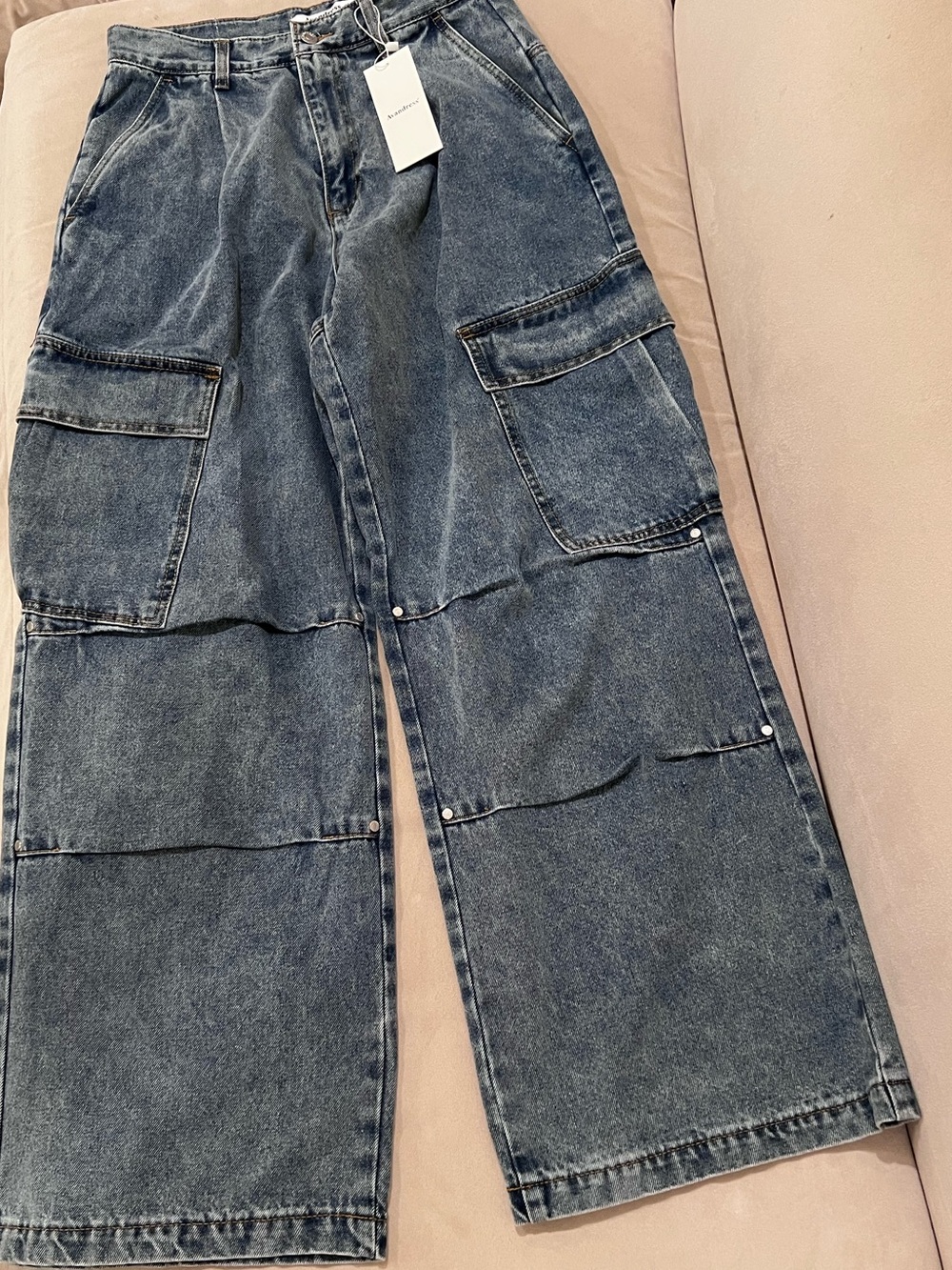 AVANDRESS Wide Leg Cargo Denim Jeans